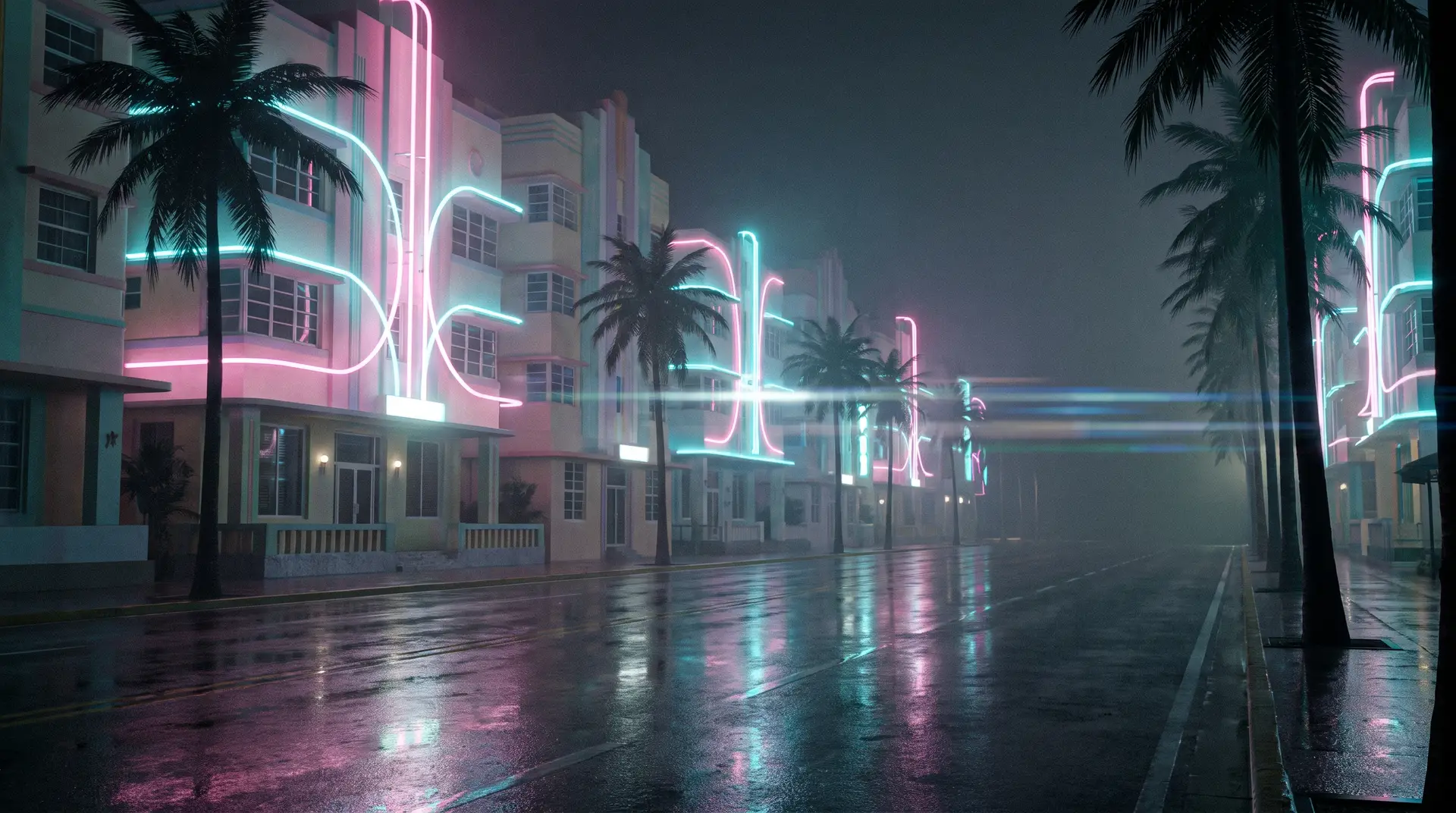 Un boulevard sous les néons, la nuit