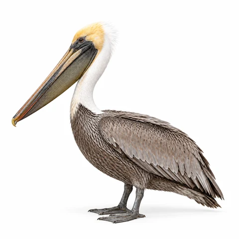 Pelícano pardo, perfil izquierdo - estudio visual de fauna de Grind Coast