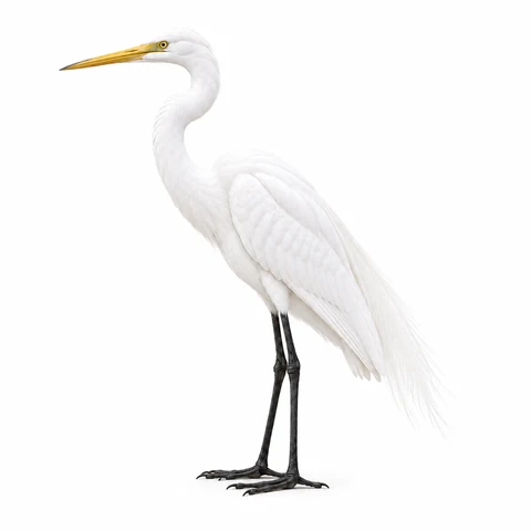 Garza blanca, perfil izquierdo - estudio visual de fauna de Grind Coast