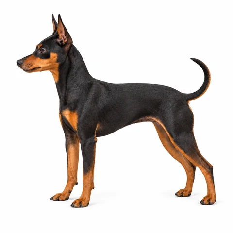 Pinscher miniatura, perfil izquierdo - estudio visual de fauna de Grind Coast